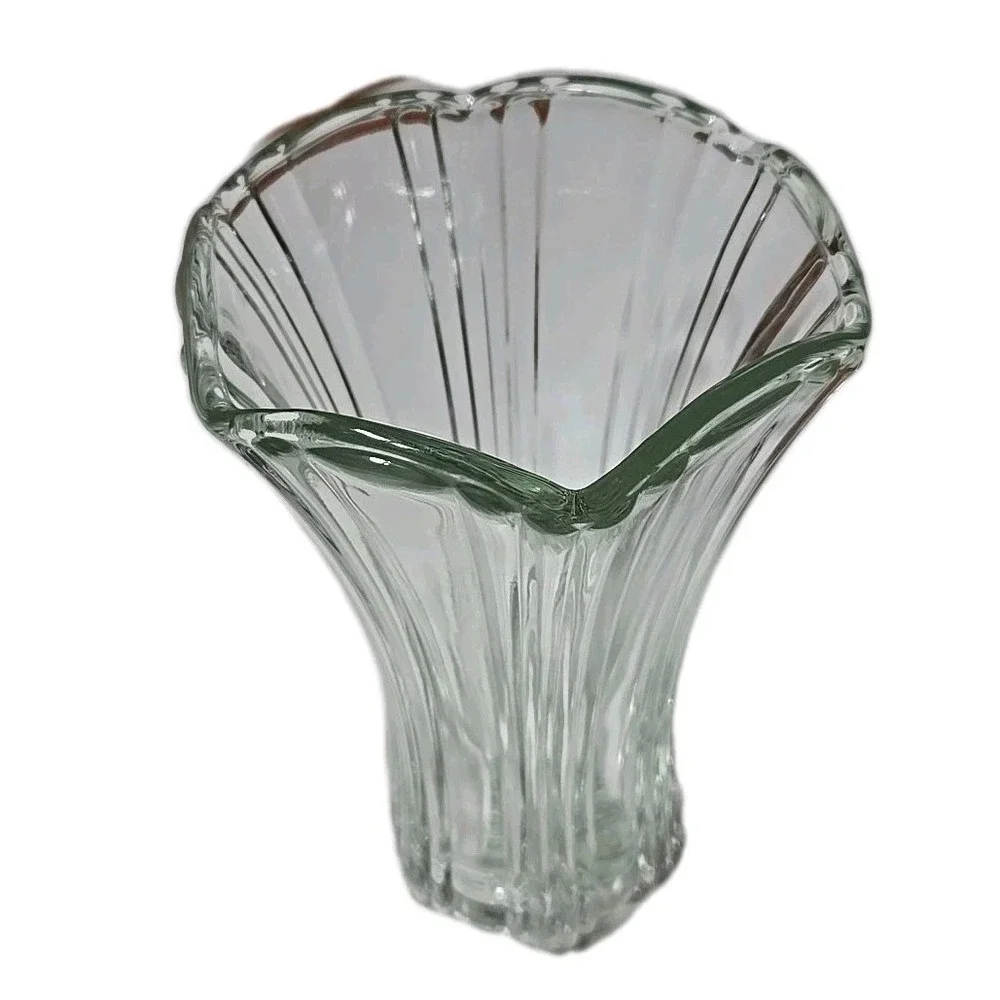 VINTAGE Old Cafe Clear Thick Glass 8 inch Tall Flower Vase Anchor Hocking HEAVY‎